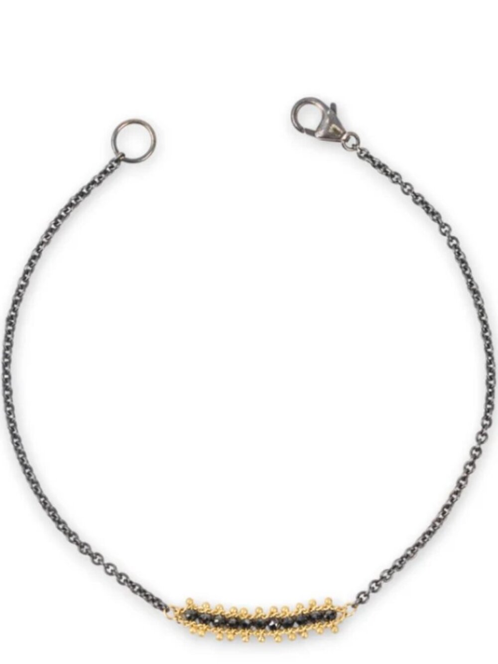 NWT! $520 Amali black diamond bead row bracelet 18K yellow gold & black silver